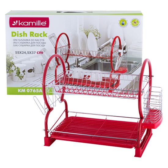 Сушилка для посуды двухъярусная красная Kamille KM-0765A
