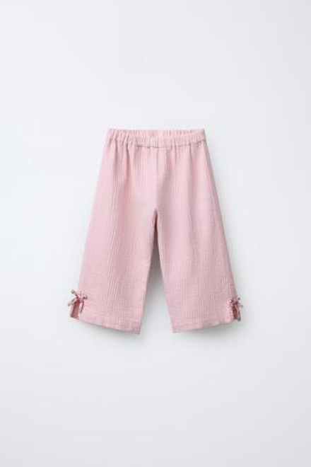 ZARA БРЮКИ-КЮЛОТЫ ИЗ РЕЛЬЕФНОЙ ТКАНИ С БАНТАМИ, РОЗОВЫЙ