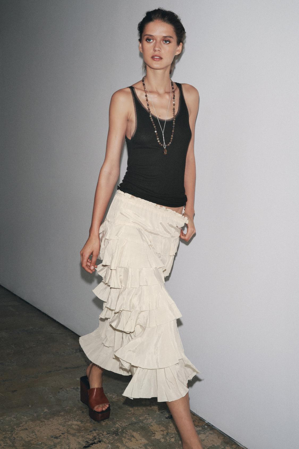 ZARA КОМБИНИРОВАННАЯ ФУТБОЛКА, ЧЕРНЫЙ