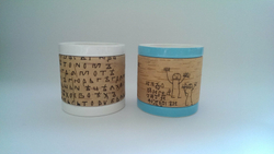 Кружка малая фарфоровая без ручки c берестой. Коллекция Onfim (Онфим)