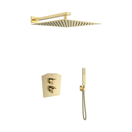 Встраиваемый термостат. смеситель для душа на 2 вых. с троп. и руч. душем PRISMA K4287011OC золото