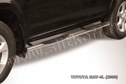 Пороги из нержавейки Toyota Rav-4 L (2005-2010) d76 с проступями (черный цвет)