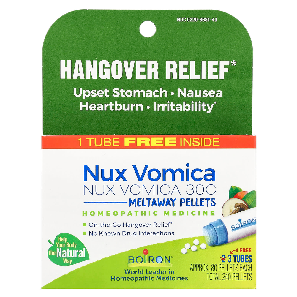 Boiron, Чилибуха (Nux Vomica), 30C, 3 тубы, приблизительно 80 гранул в каждой