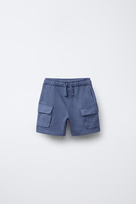 ZARA ШОРТЫ КАРГО ИЗ МЯГКОЙ ТКАНИ, СИНИЙ
