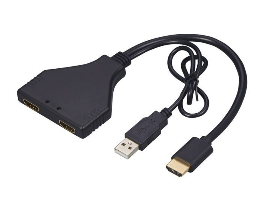 HDMI разветвитель на 2 гнезда + доп. питание (штекер-гнездо)