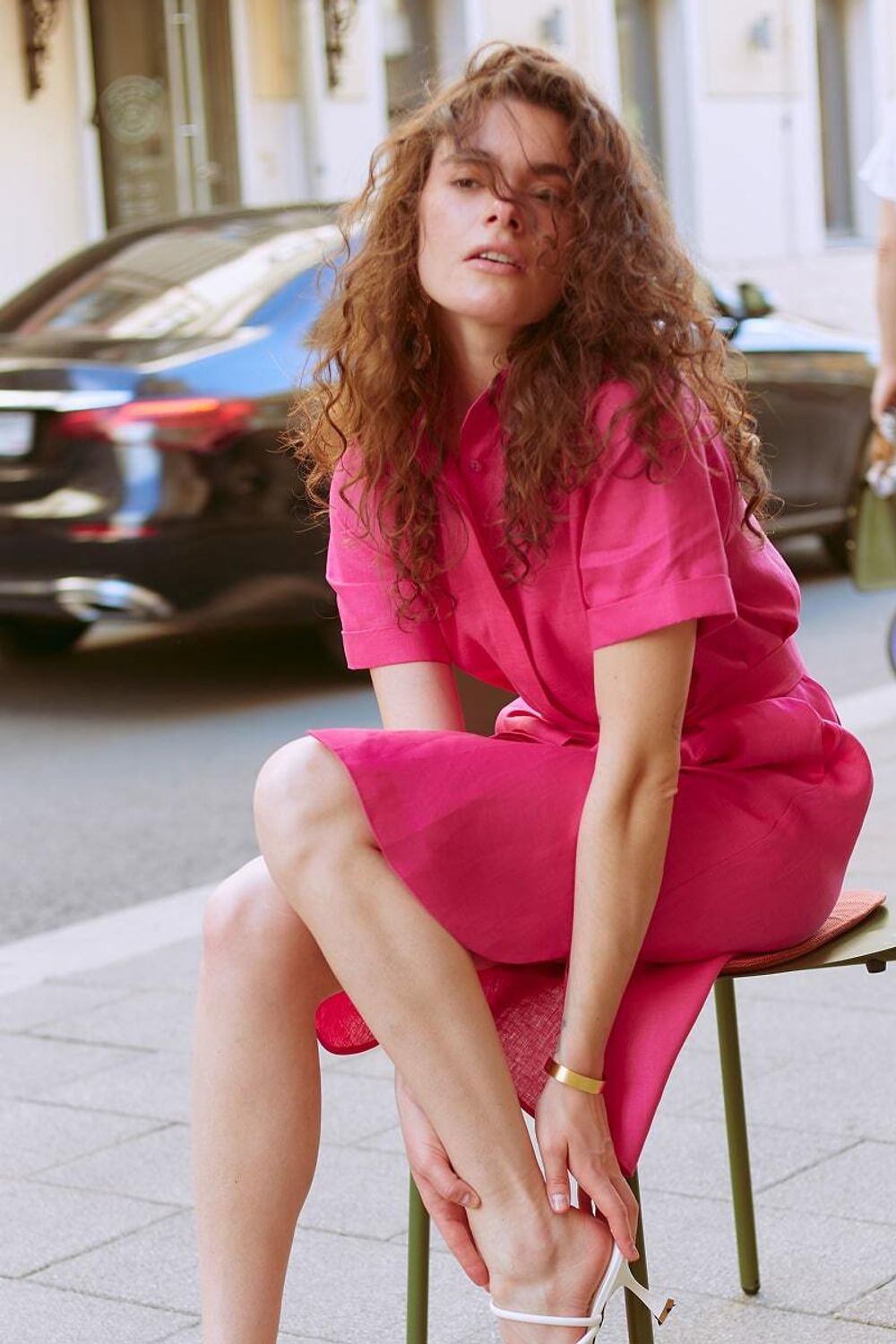 Платье Леон фуксия лен