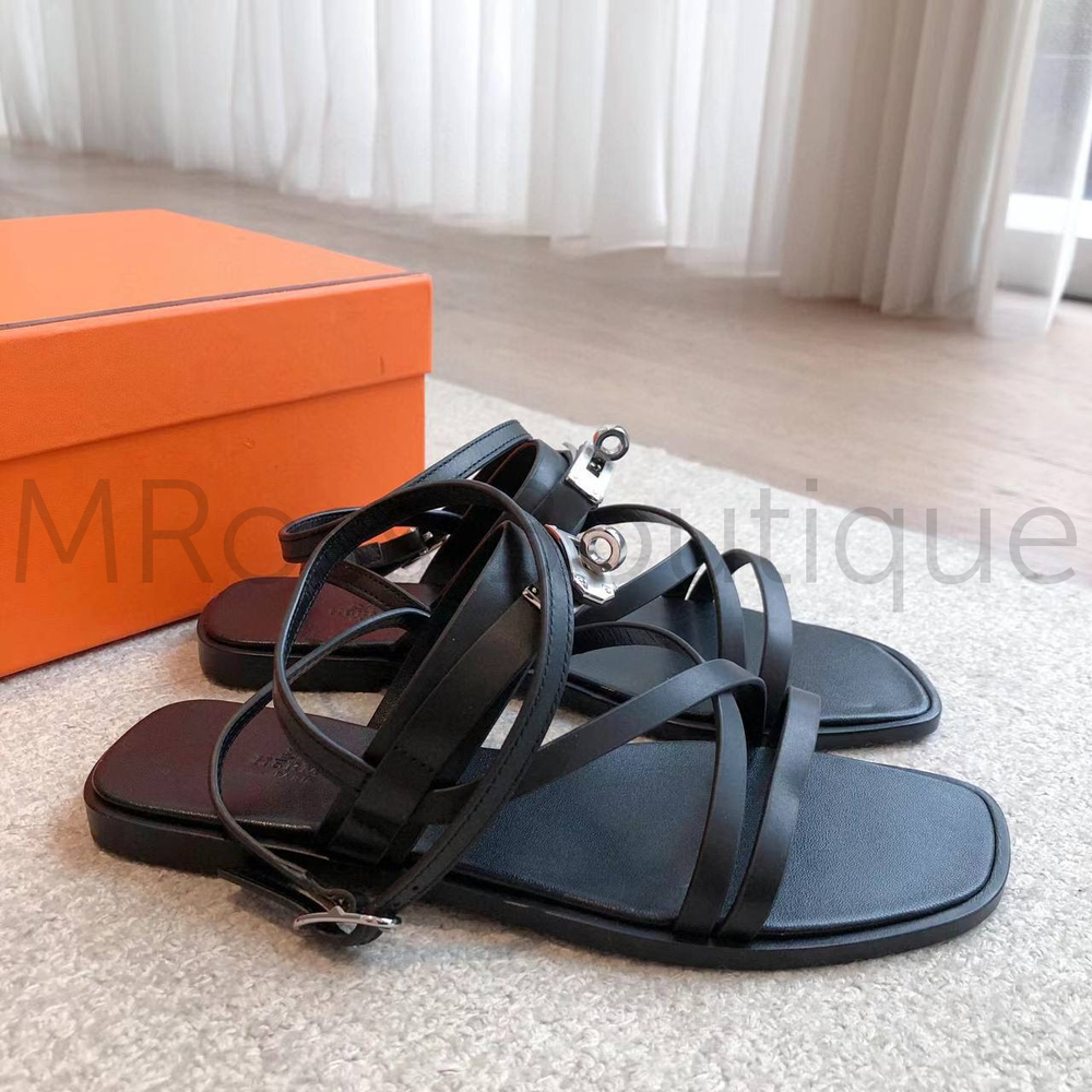 Сандалии Hermes June женские кожаные в черном цвете