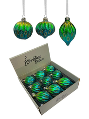 Набор стеклянных украшений Перо павлина 80 мм., 9 шт., шар, капля, луковка, зеленый, Christmas DeLuxe (13962)