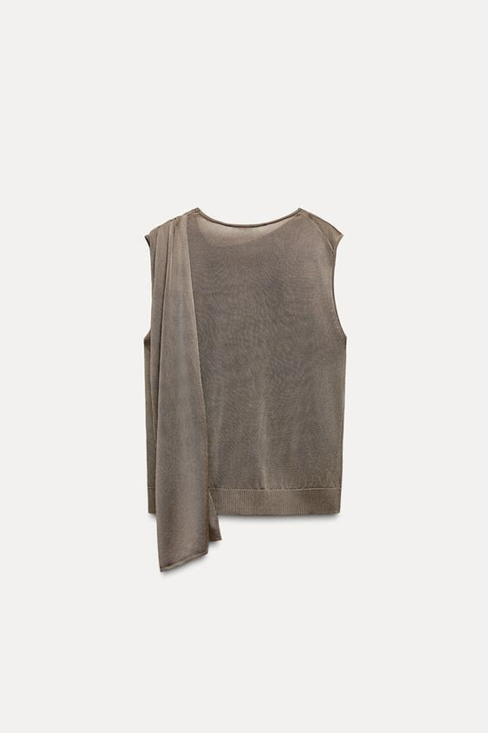 ZARA ТРИКОТАЖНЫЙ ТОП С ЗОЛОТИСТОЙ ДЕТАЛЬЮ, РЫЖЕВАТО-КОРИЧНЕВЫЙ