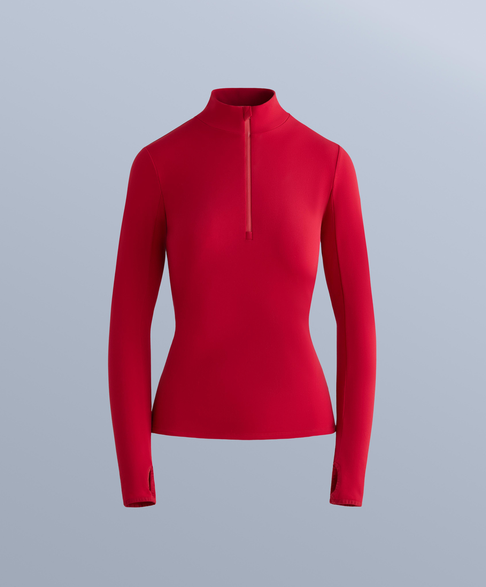 Oysho Термофутболка с застёжкой-молнией на половину длины, красный