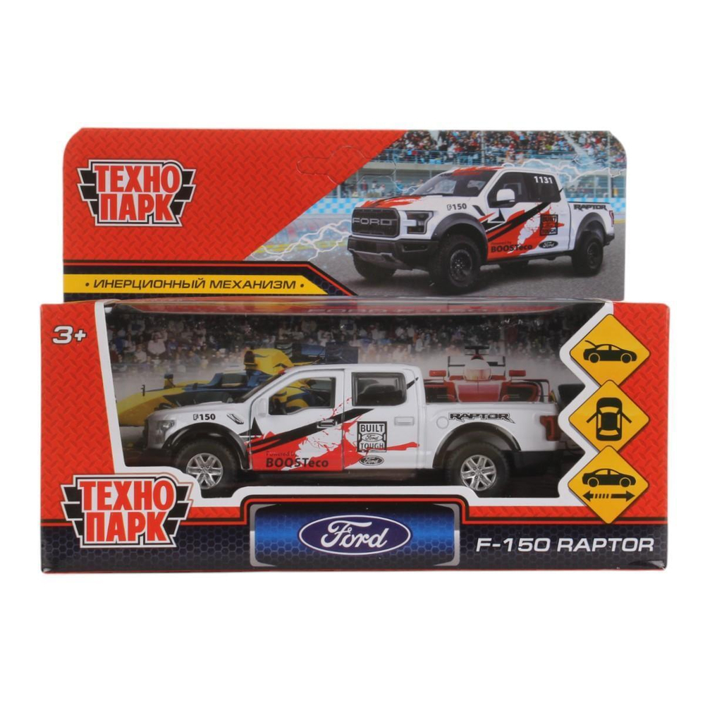 Модель ин. мет. "Ford F-150 Raptor Спорт" 12см, двери,багаж,белый, коробка F150RAP-12SRT-WH (Технопарк)
