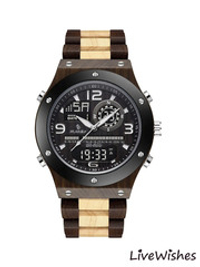 Часы наручные из натурального дерева кварцевые JENORI на деревянном браслете, оттенки коричневого W9230-01