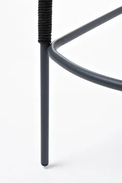 "Марсель" стул барный плетеный из роупа, каркас из стали серый (RAL7022) муар, роуп темно-серый круглый, ткань темно-серая 027