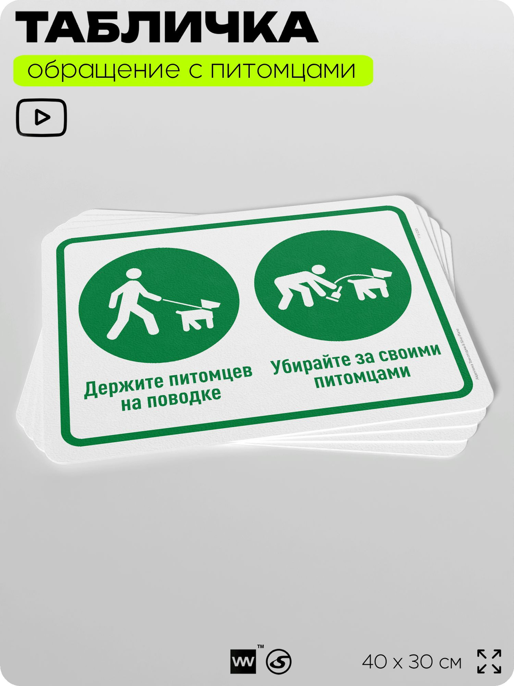 Табличка "Держите питомцев на поводке, убирайте за ними" на дверь и забор, для двора, дома, подъезда, 40х30 см, Silver Plane x Айдентика Технолоджи