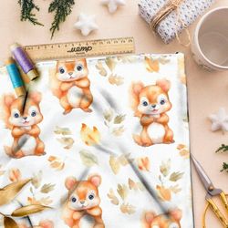 Ткань премиум шелк искусственный Армани осенние бельчата