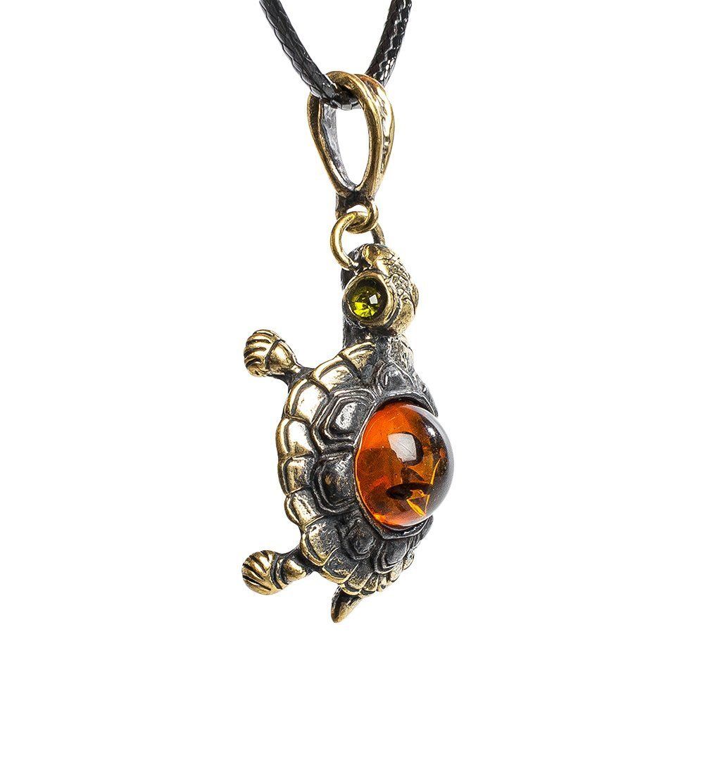 AM- 147 Подвеска «Черепаха» бол. (латунь, янтарь)