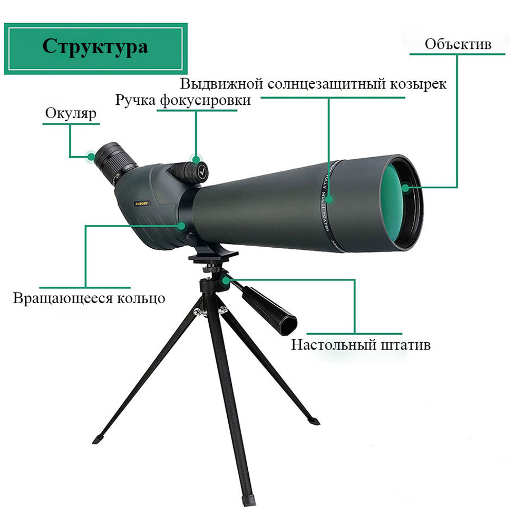 Зрительная труба SVBONY SV411 20–60x70 WP со штативом