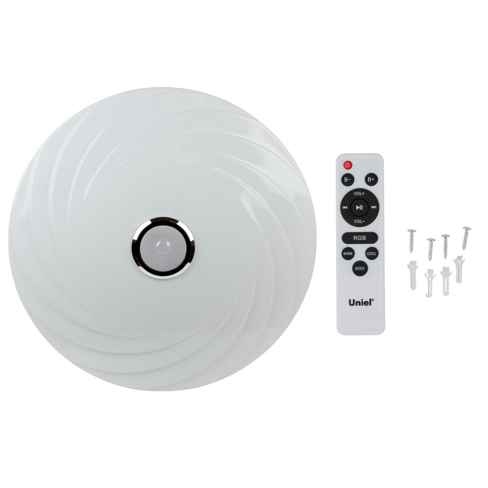 ULI-D291 72W-SW+RGB-50 MERCURY Cветильник светодиодный накладной. Диммируемый. Пульт ДУ в-к. Встроенная Bluetooth колонка. Теплый свет3000К-Белый свет4000К-Дневной свет6500К-RGB. 5700Лм. TM Uniel