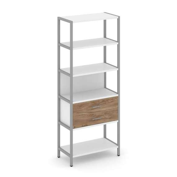 Shelf System Односекционный стеллаж пятиярусный с ящиками SN.STM-512 Белый/Дуб Табак/Металл Серый 81