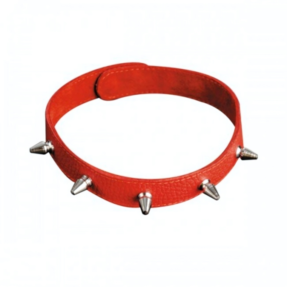 Красный ошейник с шипами из натуральной кожи (красный) (Цвет: красный)