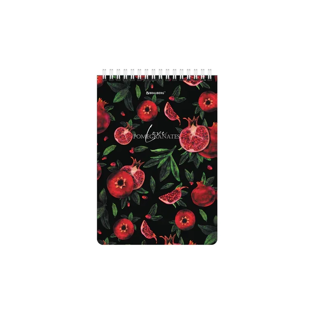 Блокнот А-5 греб. 60л. кл. лак , жесткая подложка, BRAUBERG, "Гранаты", 114366