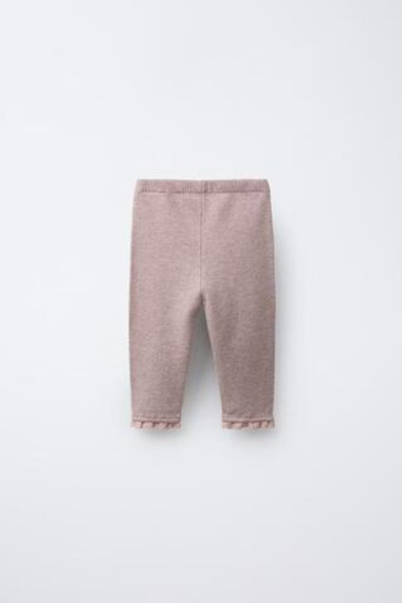 ZARA ТРИКОТАЖНЫЕ ЛЕГИНСЫ С КРУЖЕВОМ, БЛЕДНО-РОЗОВЫЙ
