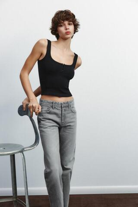 ZARA ТОП С РЕМЕШКАМИ, ЧЕРНЫЙ