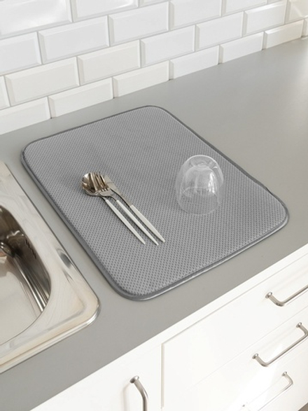 Коврик для сушки посуды DeNASTIA, 38x51, микрофибра, светло-серый
