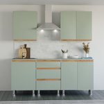 Кухонный модуль напольный 80 см Малага 2 двери, с дубовой панелью, на ножках / зеленый самшит, массив дуба