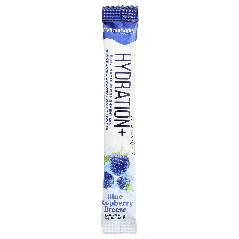 Vitauthority, Active, Hydration+, бриз с голубой малиной, 18 стик-пакетов по 7 г (0,24 унции)