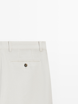 Massimo Dutti Зауженные брюки из хлопка и льна, экрю