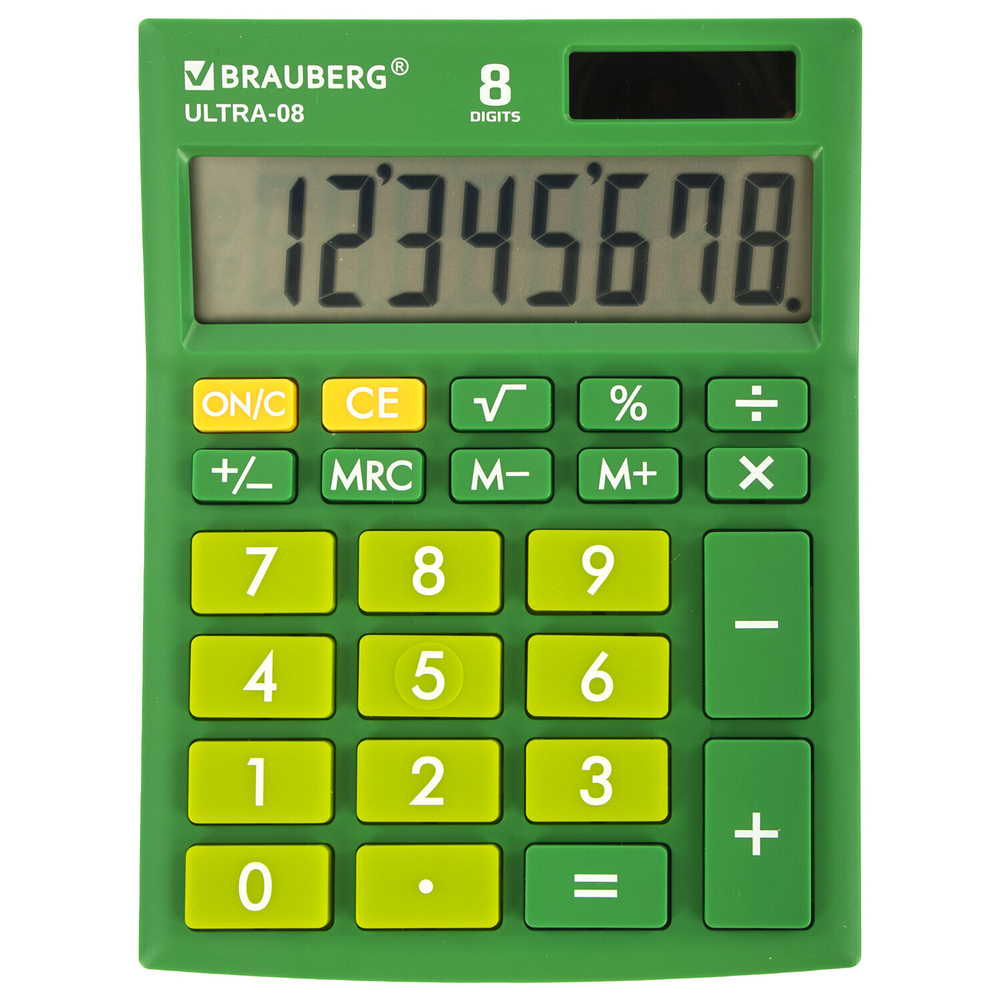 Калькулятор настольный BRAUBERG ULTRA-08-GN компактный (154x115 мм) 8 разрядов двойное питание зеленый (2 штуки в упаковке)