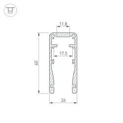 Профиль ALU-HANDRAIL-2000 FOR GLASS 17.5 (Arlight, Алюминий) 015477