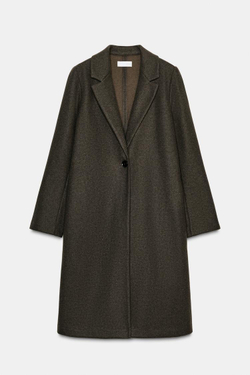 ZARA БАЗОВОЕ ПАЛЬТО ИЗ МЯГКОЙ ТКАНИ, КОРИЧНЕВЫЙ МЕЛАНЖ