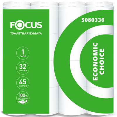 Туалетная бумага Focus Economic Choice 5080336 1- слойная 45 м белая 32 рул