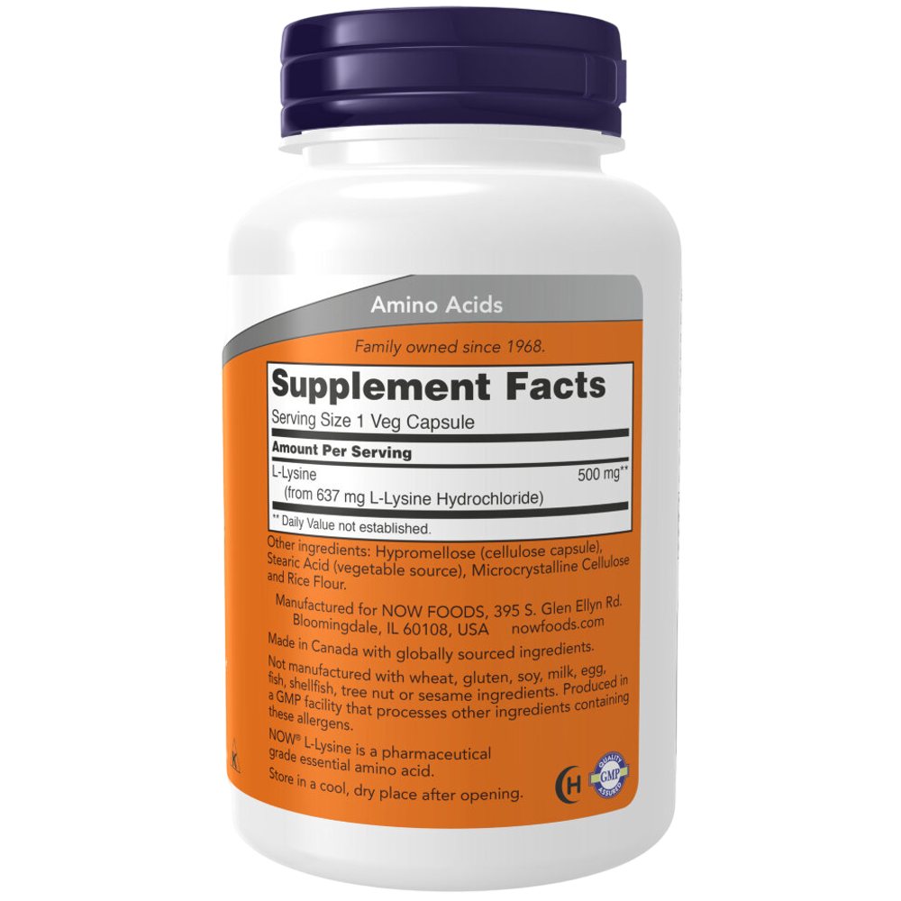 Now Foods L-Lysine 500 mg 100 veg capsules , Лизин