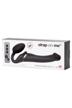 Безремневой страпон Strap-on-me с вибрацией, с 3-мя моторами, черный, M