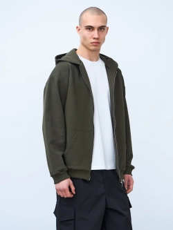 Худи оверсайз на молнии без начеса (хаки)