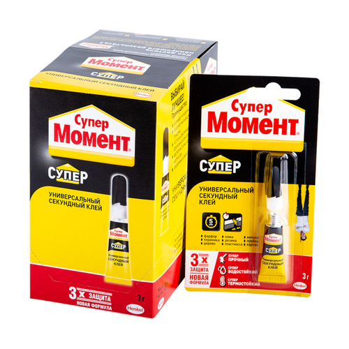 Универсальный секундный клей Супер Момент Супер, 3 г в шоубоксе, 13080