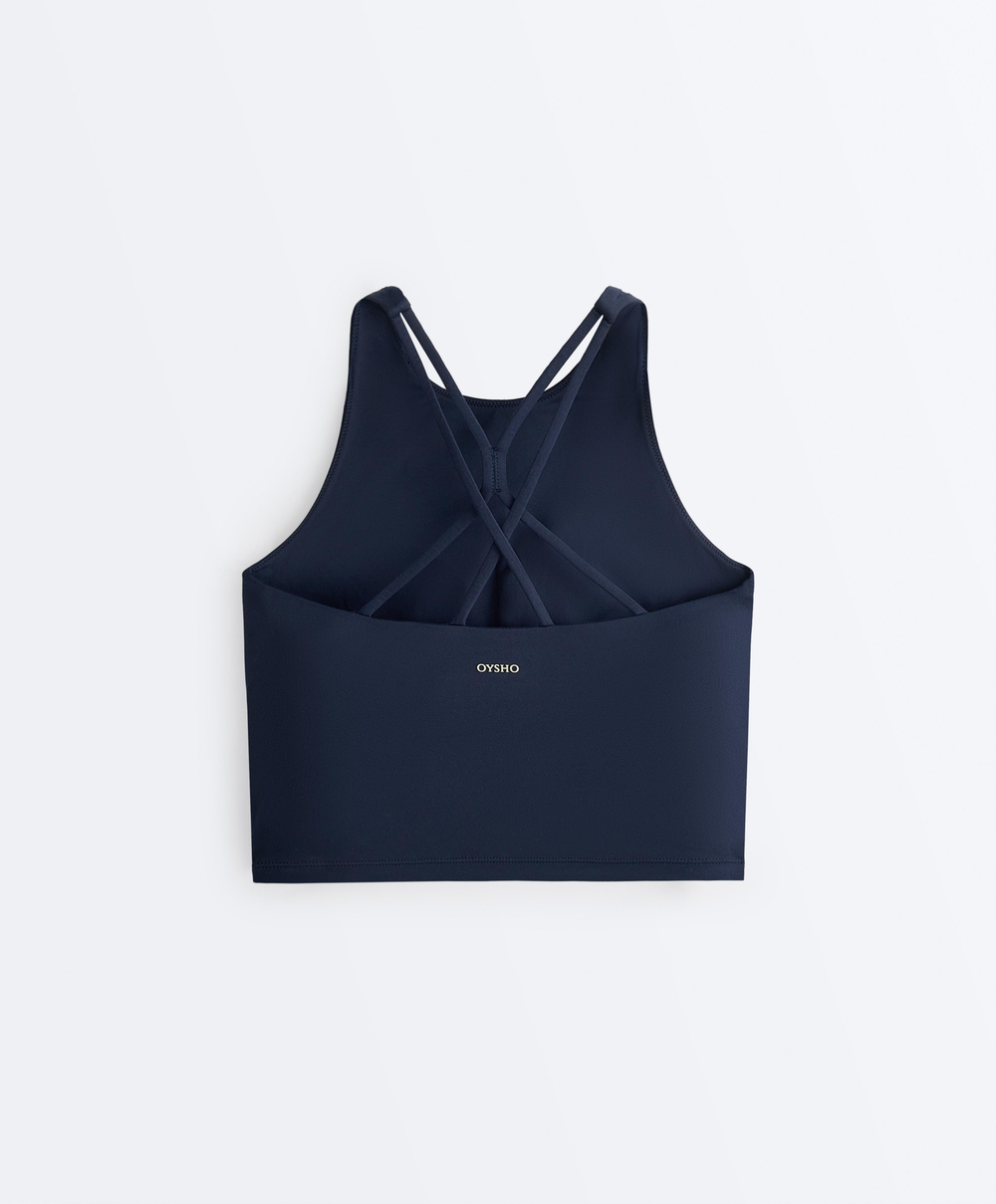 Oysho Майка Comfortlux с чашками и полосками на спине, синий