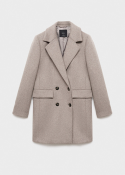 MANGO Двубортное шерстяное пальто, светло-коричневый