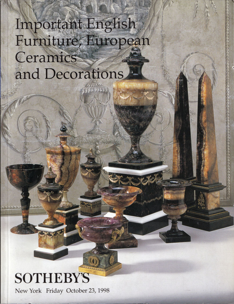 Каталог аукциона Sotheby's, Нью-Йорк, Шедевры английской мебели, европейской керамики и предметов интерьера от 23 октября 1998 года