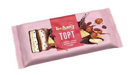 Торт с творогом с изюмом и ореховой начинкой в глазури 200г Беллакт