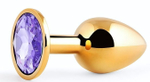 Золотистая анальная пробка с фиолетовым стразом - 7,2 см. (Цвет: фиолетовый)