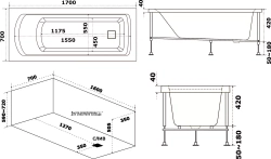 Акриловая ванна Bas (Бас) Аякс 170x70, с каркасом