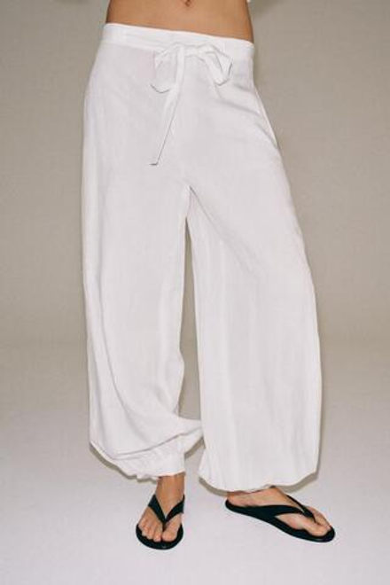 ZARA БРЮКИ-БАЛЛОНЫ — ZW COLLECTION, БЕЛЫЙ