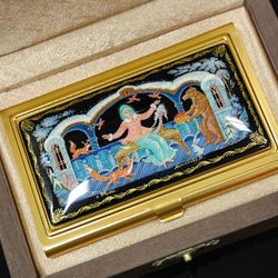 Коллекционная визитница персональная "Снегурочка" с ручной росписью Палех