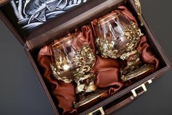 Набор бокалов для коньяка "Рыбалка Элит" 2 шт. в подарочном футляре с художественным оформлением