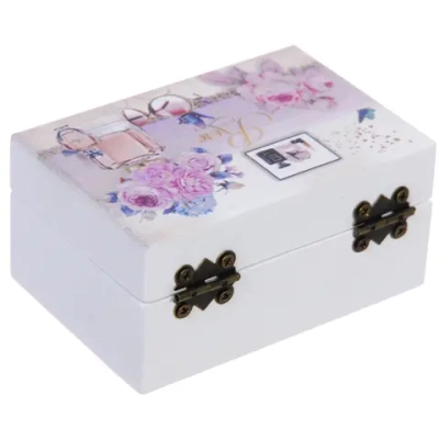 Шкатулка деревянная с зеркалом «МАРЦИПАН», пудровые пионы, 9.5*6.5*5см (в коробке)