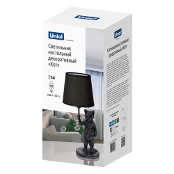 UML-B465 E14 SILVER-BLACK Светильник настольный декоративный Кот. под лампу E14. 40W. Механический выключатель. Серебристый-черный. ТМ Uniel
